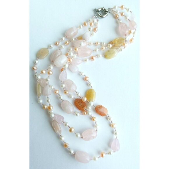 Rose Quartz Rhodochrosite Pearl Necklace - Picture 2 of 7